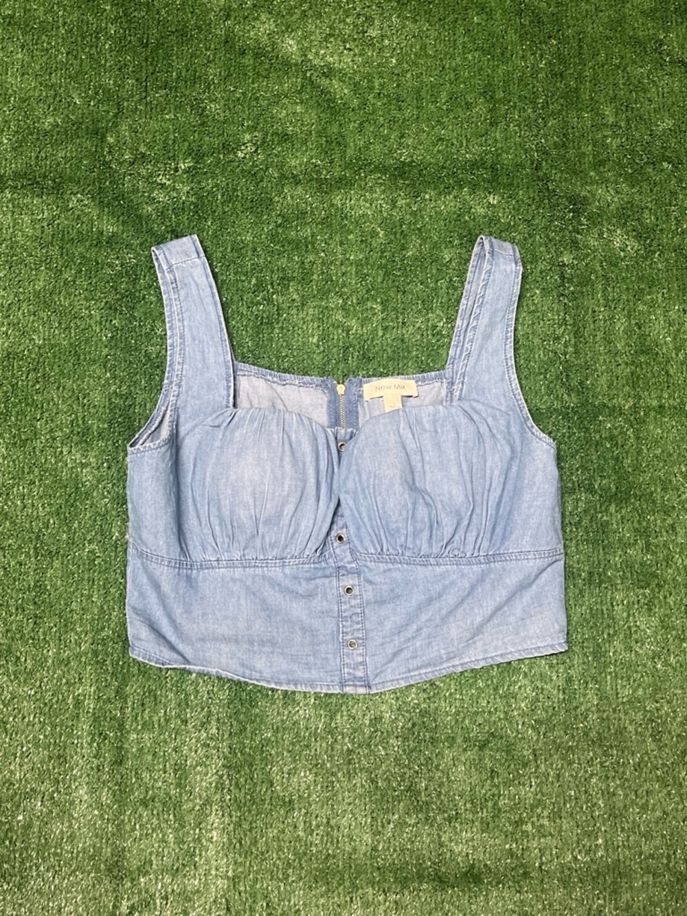 New Mix Light Blue Denim Crop Tank with Front Buttons